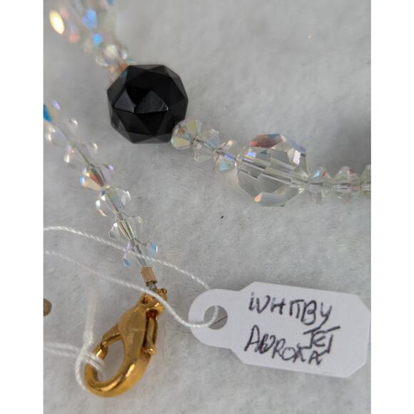 Black Whitby jet(Eng)Upsycled + aurora crystal 3 pieces GP clasps +earwires NIB - Picture 6 of 6